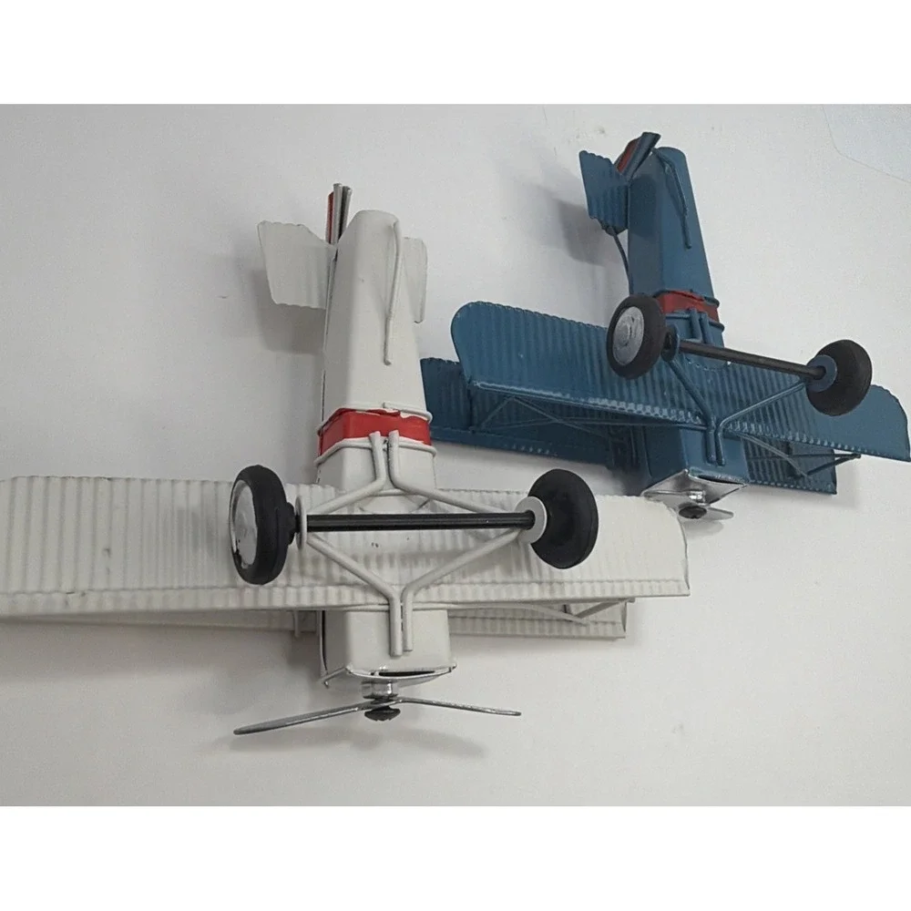 2 - Vintage Metal Biplane Airplane Model Retro Iron Aircraft Desktop Decor 6.5